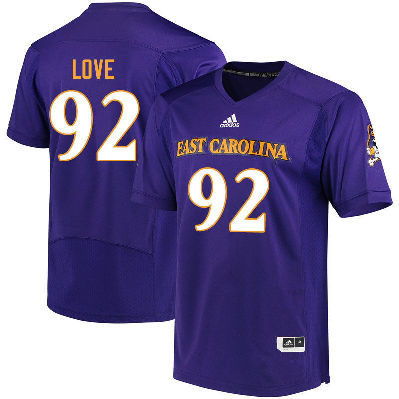 Men #92 Trey Love ECU Pirates College Football Jerseys Sale-Purple